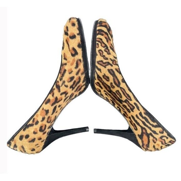 STUART WEITZMAN V Vamp Fur Leopard Platform Heels Vintage Wild Sexy 80s 1980 9.5 - Picture 4 of 12